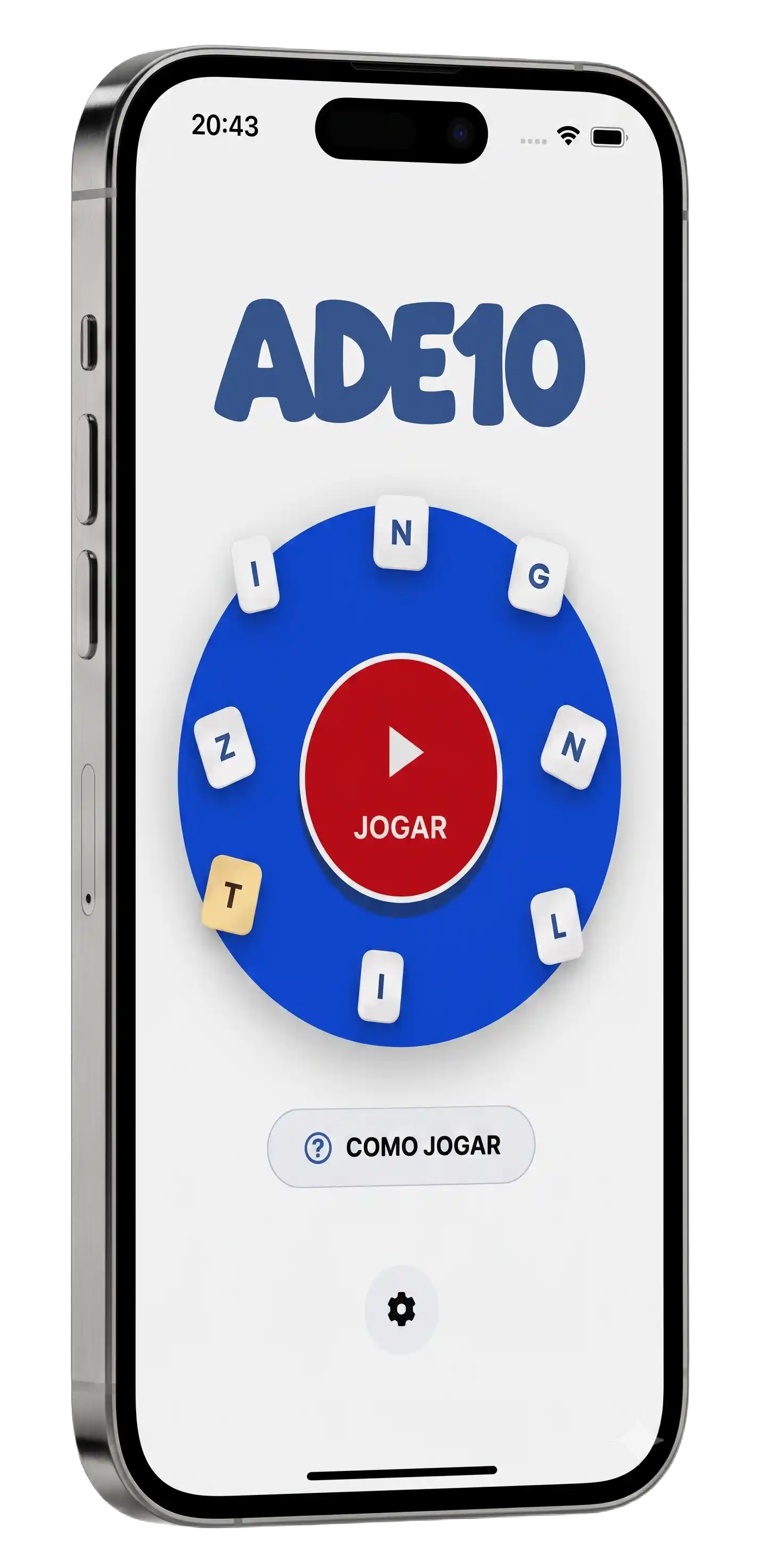 Smartphone mockup showing ADE10 game